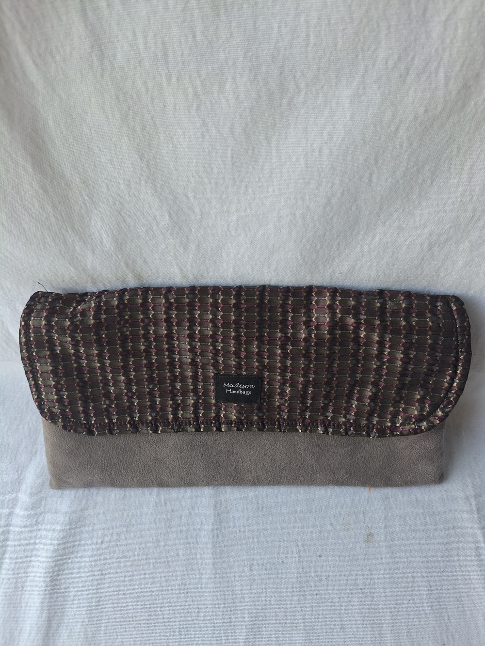 Taupe and Multicolor Woven Clutch